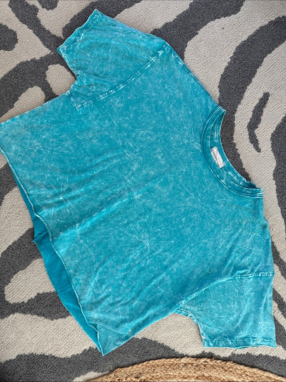 Zenana Outfitters Turquoise Mineral-Wash Short Sleeve Tee crop